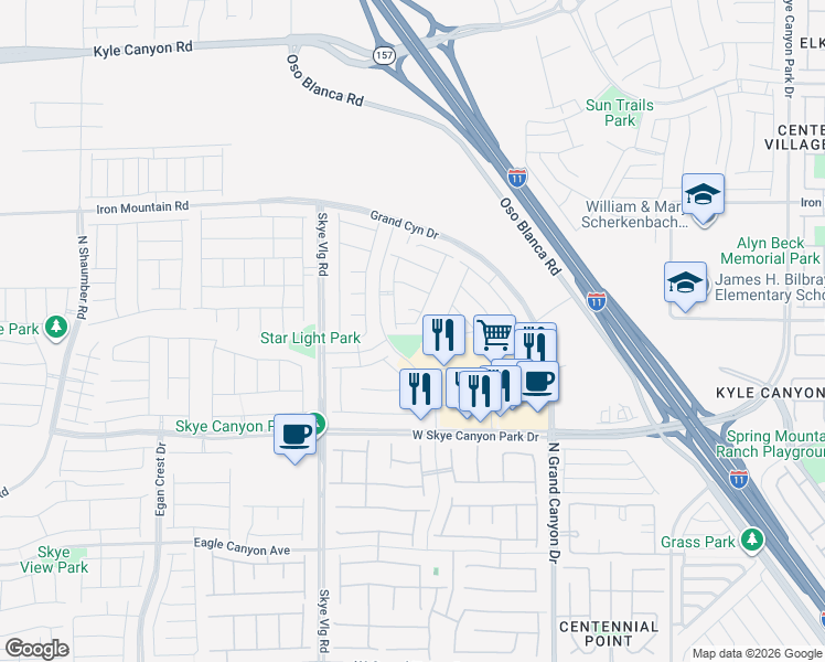 map of restaurants, bars, coffee shops, grocery stores, and more near West Frontage Road in Las Vegas