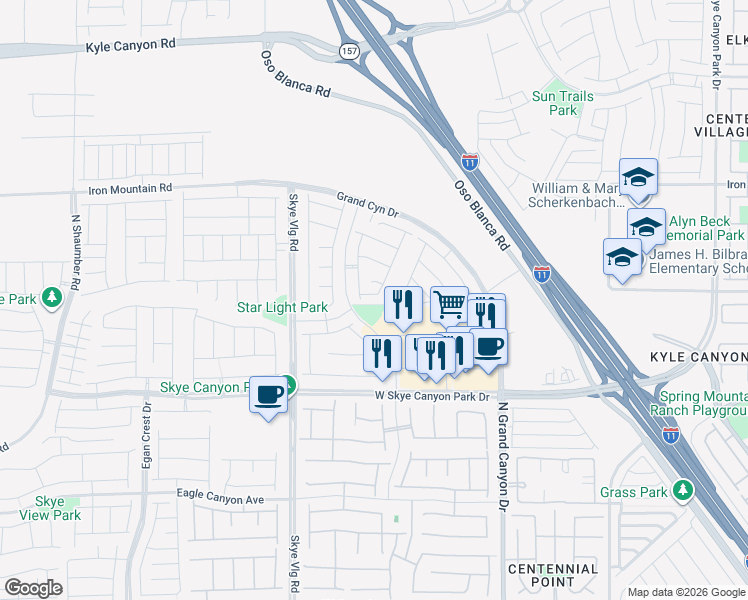 map of restaurants, bars, coffee shops, grocery stores, and more near West Frontage Road in Las Vegas