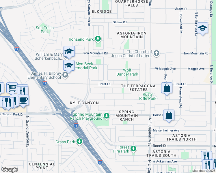 map of restaurants, bars, coffee shops, grocery stores, and more near 9060 Big Plantation Avenue in Las Vegas