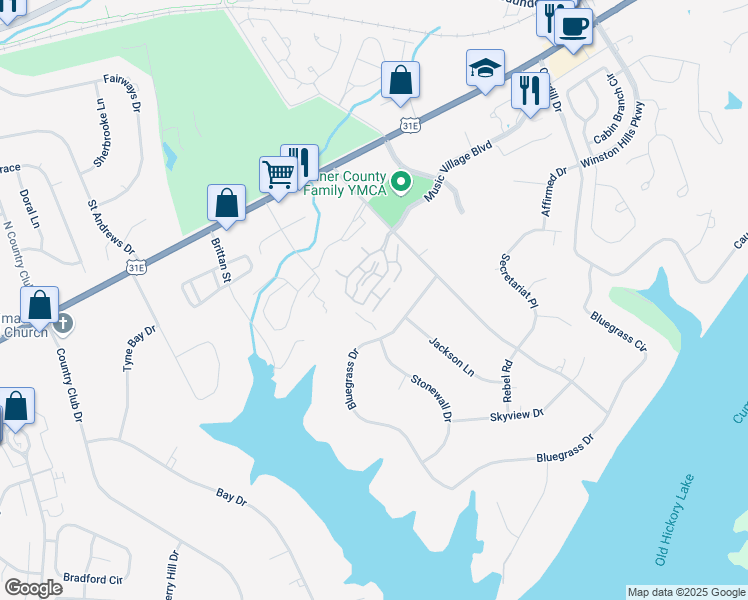map of restaurants, bars, coffee shops, grocery stores, and more near 36 Wyndermere in Hendersonville