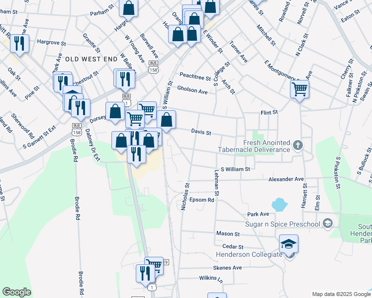 map of restaurants, bars, coffee shops, grocery stores, and more near 1039 South Williams Street in Henderson