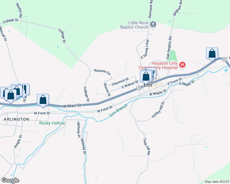 map of restaurants, bars, coffee shops, grocery stores, and more near 280 East Walnut Street in Erin