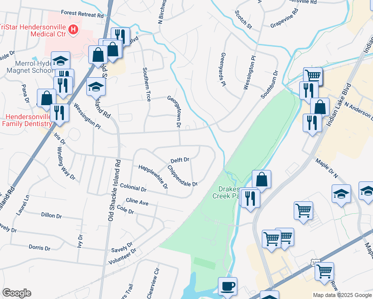 map of restaurants, bars, coffee shops, grocery stores, and more near 178 Chippendale Drive in Hendersonville
