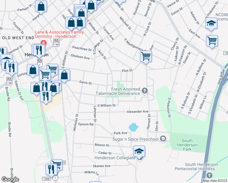 map of restaurants, bars, coffee shops, grocery stores, and more near 923 Arch Street in Henderson