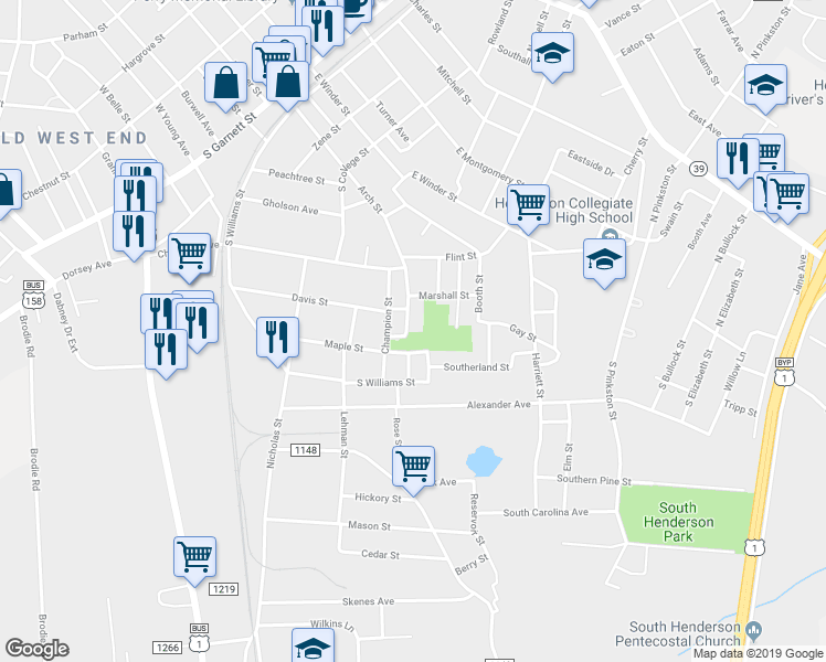 map of restaurants, bars, coffee shops, grocery stores, and more near 929 Arch Street in Henderson