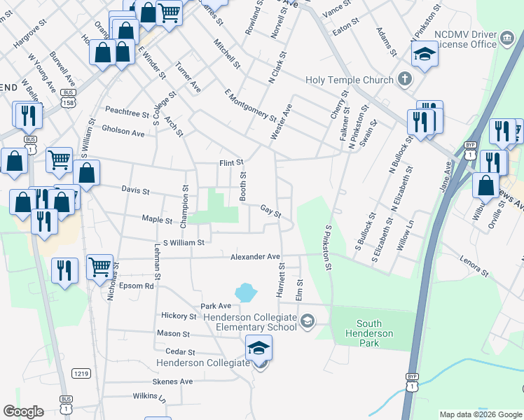 map of restaurants, bars, coffee shops, grocery stores, and more near 1090 Gay Street in Henderson