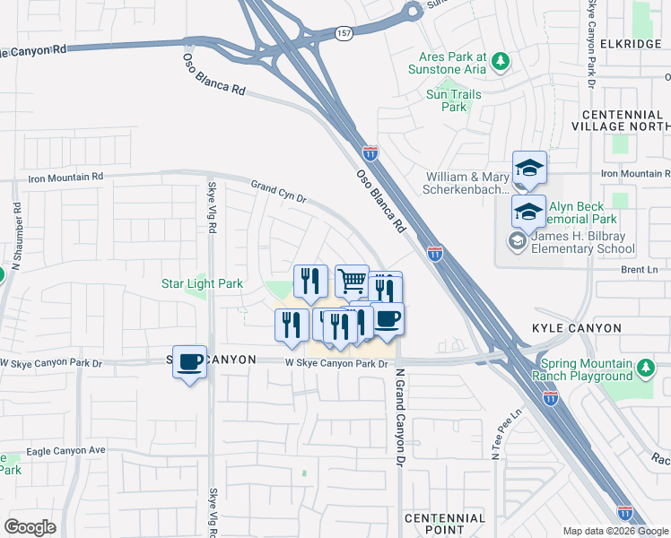 map of restaurants, bars, coffee shops, grocery stores, and more near in Las Vegas