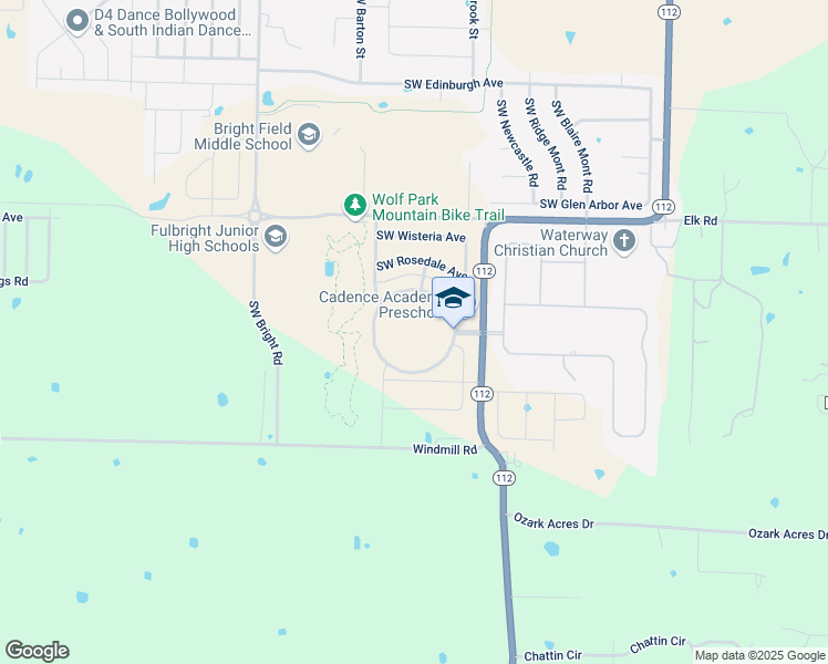 map of restaurants, bars, coffee shops, grocery stores, and more near 1400 Southwest Liberty Avenue in Bentonville