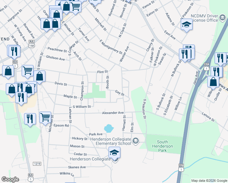 map of restaurants, bars, coffee shops, grocery stores, and more near 1090 Gay Street in Henderson