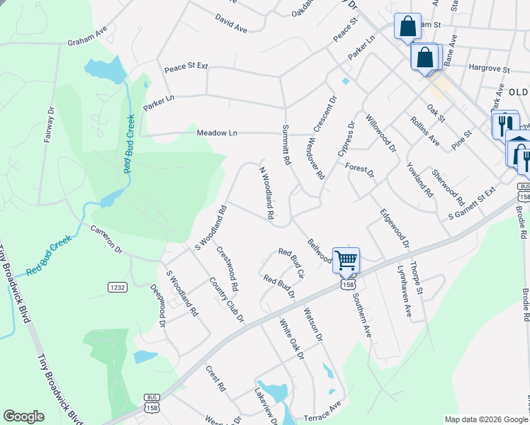 map of restaurants, bars, coffee shops, grocery stores, and more near 2104 North Woodland Road in Henderson