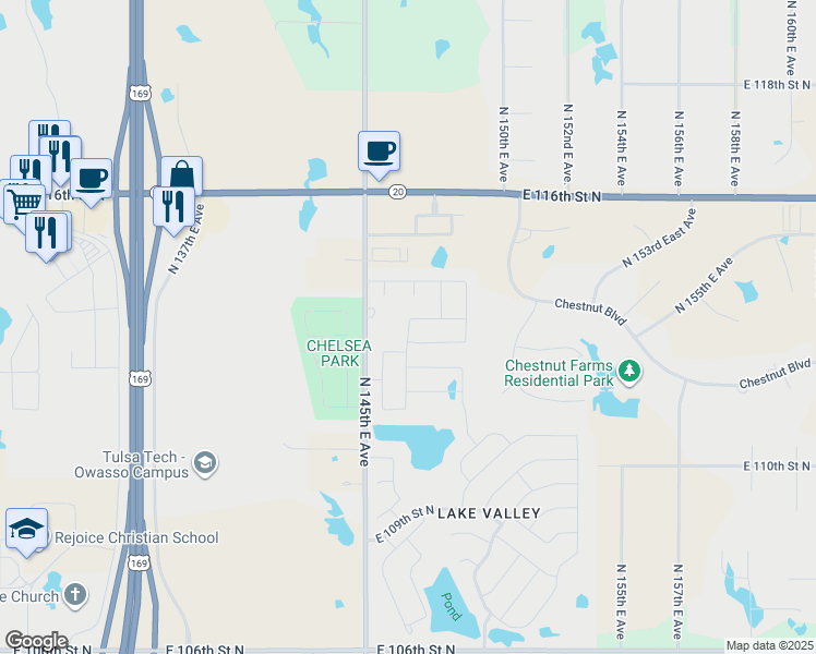 map of restaurants, bars, coffee shops, grocery stores, and more near 11210 North 146th East Avenue in Owasso