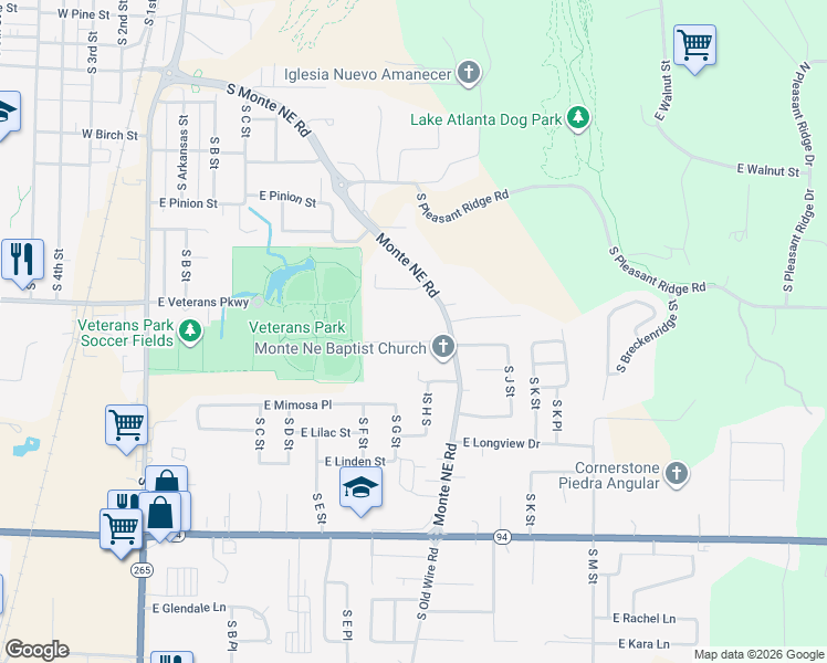 map of restaurants, bars, coffee shops, grocery stores, and more near 713 East Sumac Street in Rogers