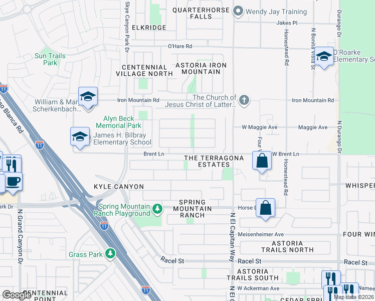 map of restaurants, bars, coffee shops, grocery stores, and more near 9009 Loggers Mill Ave in Las Vegas