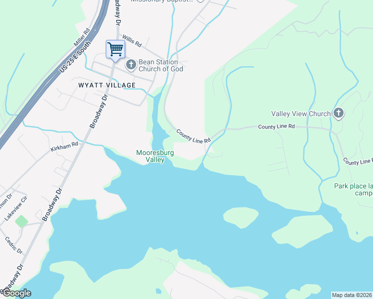 map of restaurants, bars, coffee shops, grocery stores, and more near 1245 County Line Road in Mooresburg