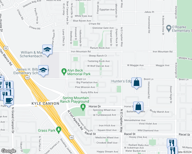 map of restaurants, bars, coffee shops, grocery stores, and more near 9017 Loggers Mill Avenue in Las Vegas