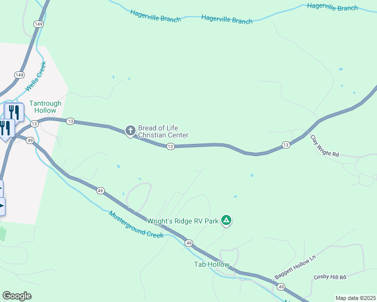 map of restaurants, bars, coffee shops, grocery stores, and more near 7758 Tennessee 13 in Erin