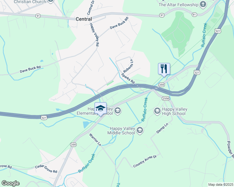 map of restaurants, bars, coffee shops, grocery stores, and more near 128 Johnson Lane in Johnson City