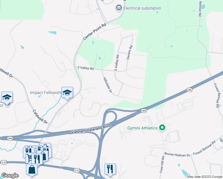 map of restaurants, bars, coffee shops, grocery stores, and more near 119 Hillsdale Drive in Hendersonville