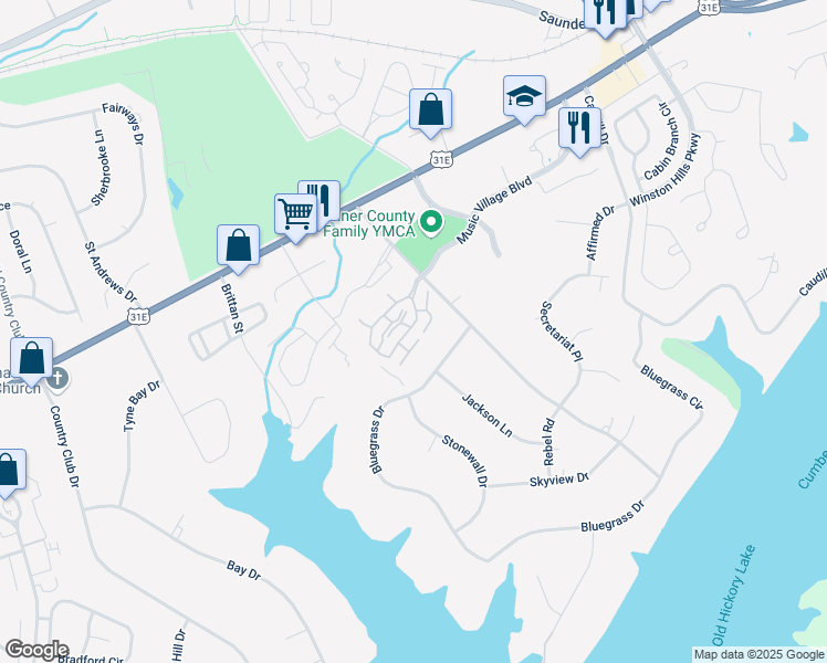 map of restaurants, bars, coffee shops, grocery stores, and more near 36 Wyndermere in Hendersonville