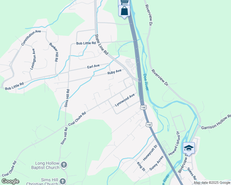 map of restaurants, bars, coffee shops, grocery stores, and more near 136 Coal Chute Road in Elizabethton
