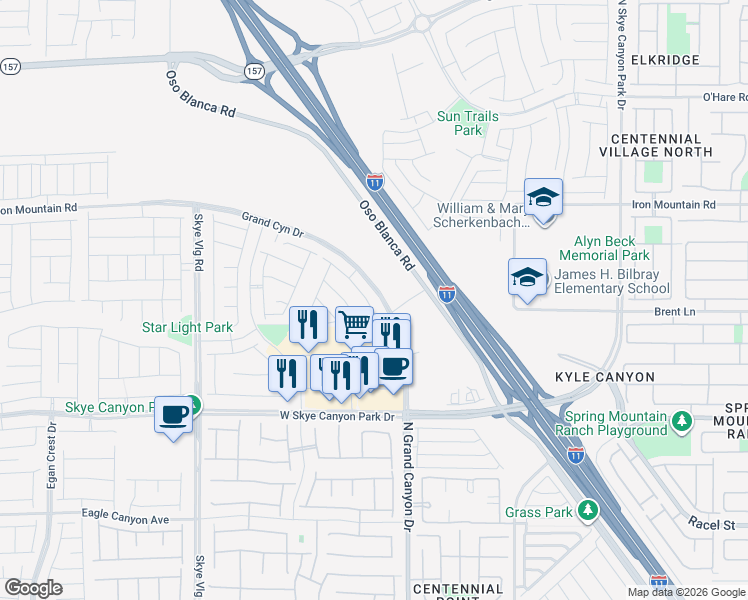 map of restaurants, bars, coffee shops, grocery stores, and more near 8846 Sasquatch Run Avenue in Las Vegas