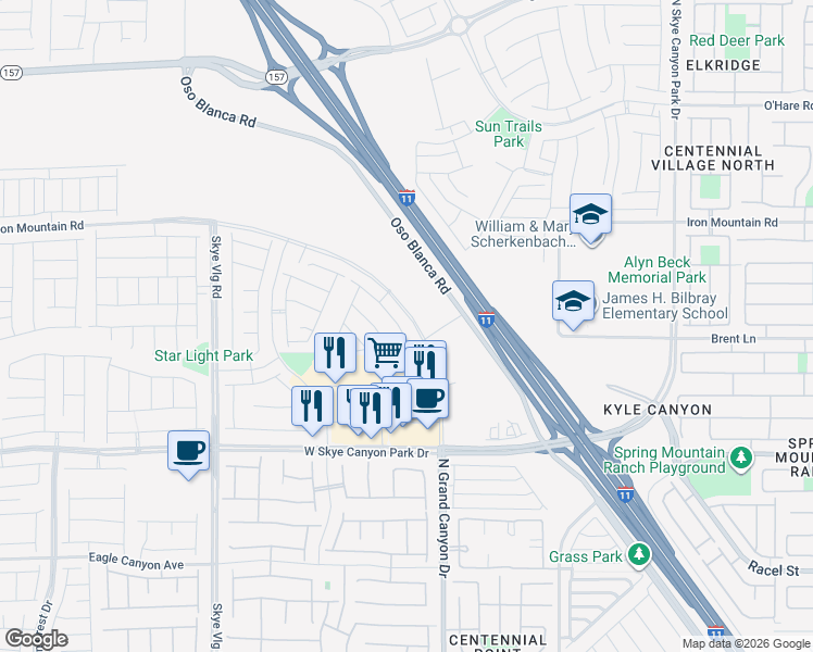 map of restaurants, bars, coffee shops, grocery stores, and more near West Frontage Road in Las Vegas