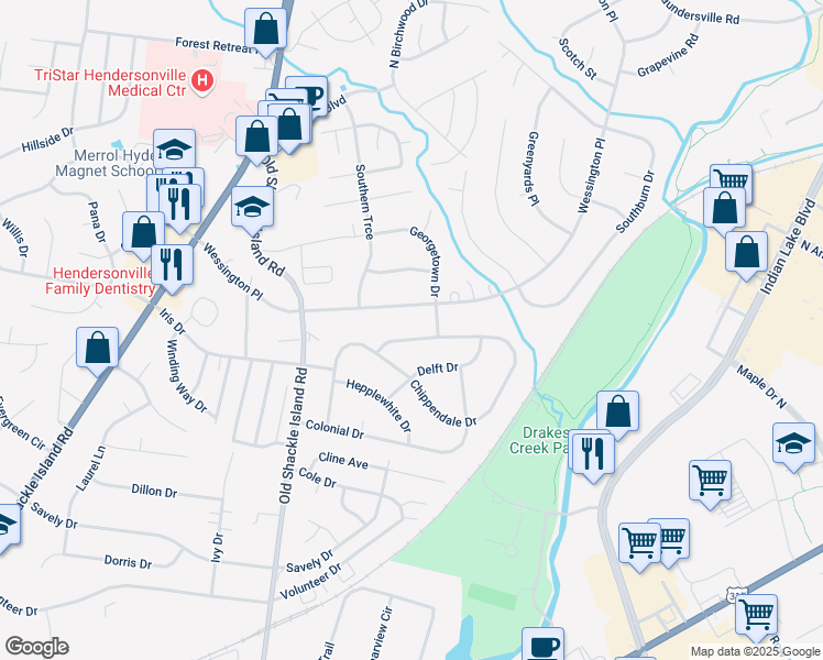 map of restaurants, bars, coffee shops, grocery stores, and more near 186 Chippendale Drive in Hendersonville