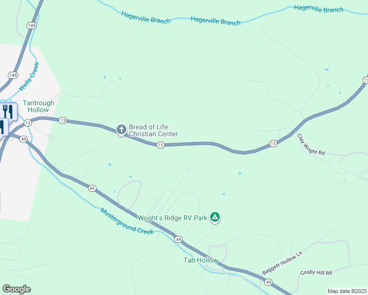 map of restaurants, bars, coffee shops, grocery stores, and more near 7758 Tennessee 13 in Erin