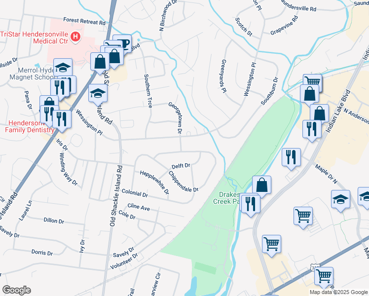 map of restaurants, bars, coffee shops, grocery stores, and more near 178 Chippendale Drive in Hendersonville