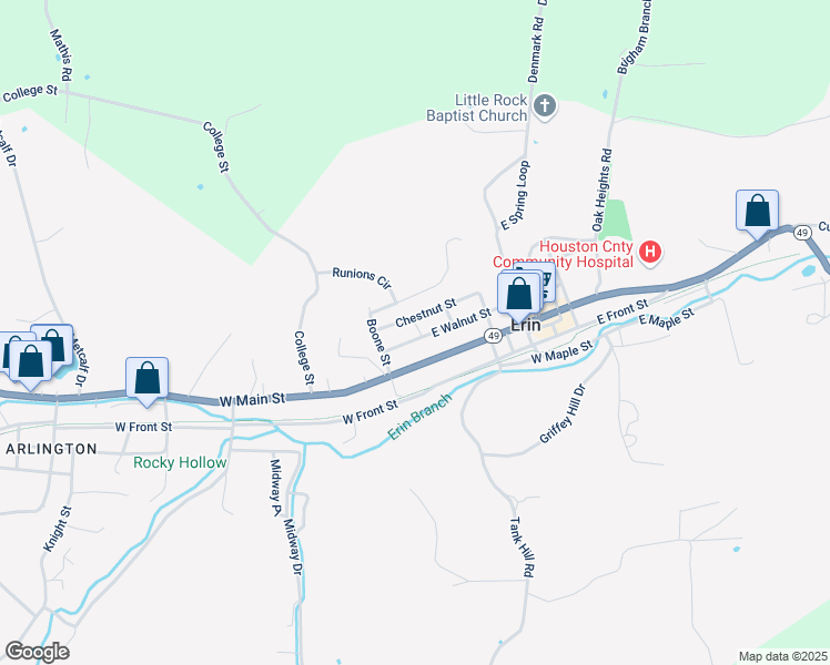 map of restaurants, bars, coffee shops, grocery stores, and more near 280 East Walnut Street in Erin