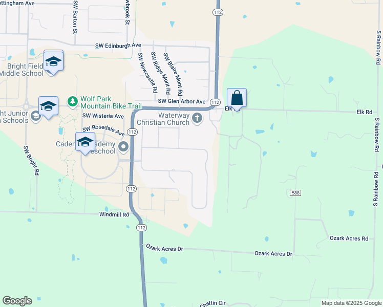 map of restaurants, bars, coffee shops, grocery stores, and more near 4037 Caerleon Circle in Bentonville