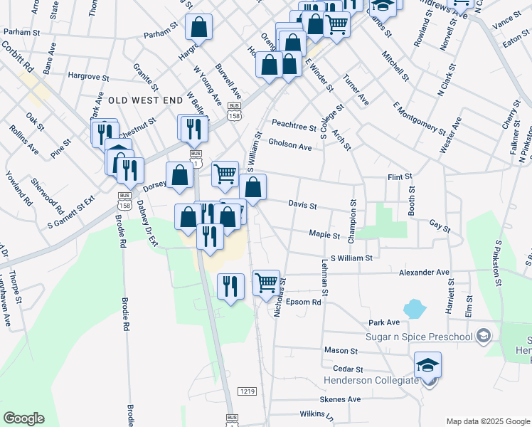map of restaurants, bars, coffee shops, grocery stores, and more near 1035 South Williams Street in Henderson