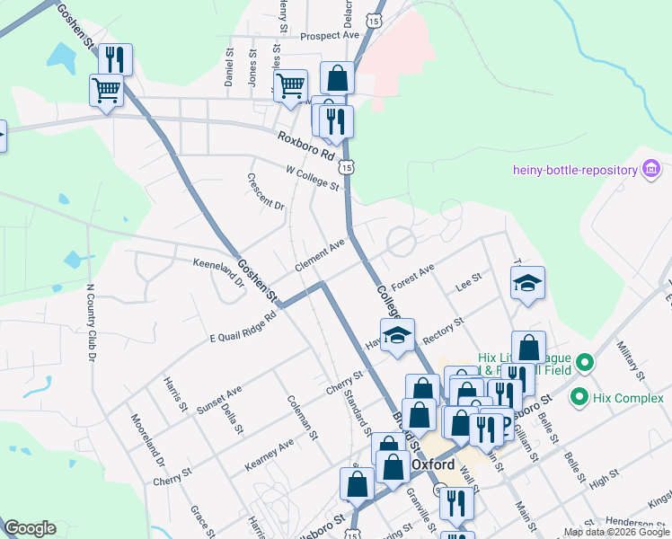 map of restaurants, bars, coffee shops, grocery stores, and more near 116 Alexander Avenue in Oxford