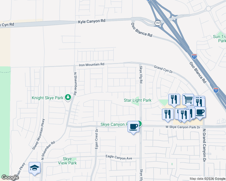 map of restaurants, bars, coffee shops, grocery stores, and more near 10214 Meandering Dell Street in Las Vegas