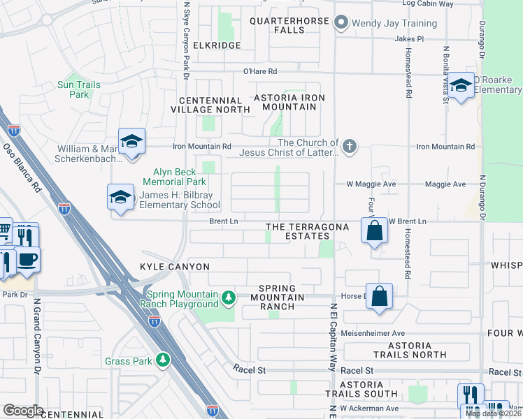 map of restaurants, bars, coffee shops, grocery stores, and more near 9009 Loggers Mill Avenue in Las Vegas