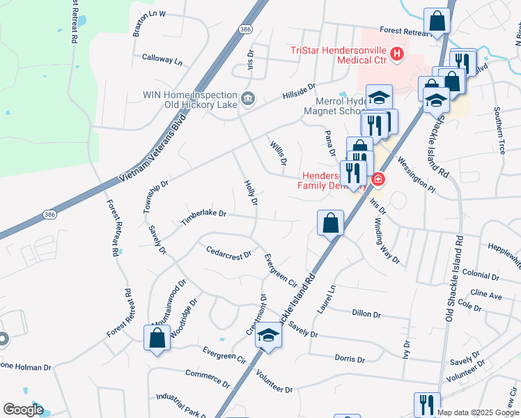 map of restaurants, bars, coffee shops, grocery stores, and more near 106 Holly Drive in Hendersonville