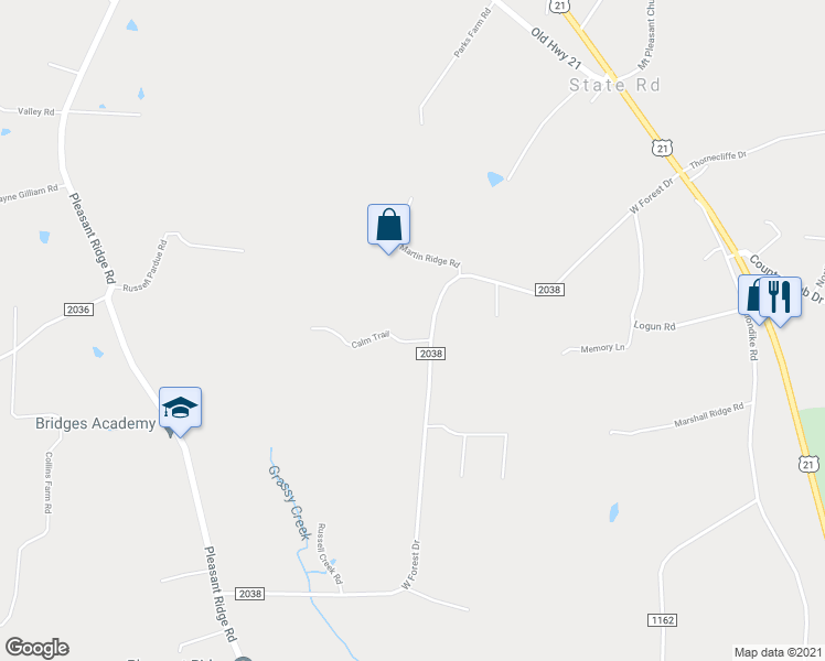 map of restaurants, bars, coffee shops, grocery stores, and more near 147 Calm Trail in State Road
