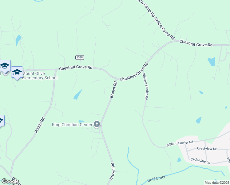 map of restaurants, bars, coffee shops, grocery stores, and more near 1119 Brown Road in King