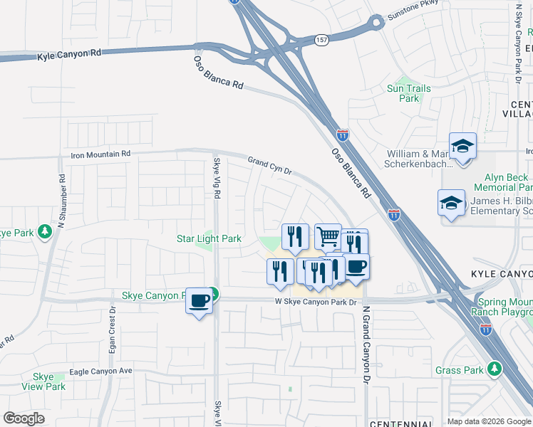 map of restaurants, bars, coffee shops, grocery stores, and more near 8950 Skye Canyon Ranch Street in Las Vegas