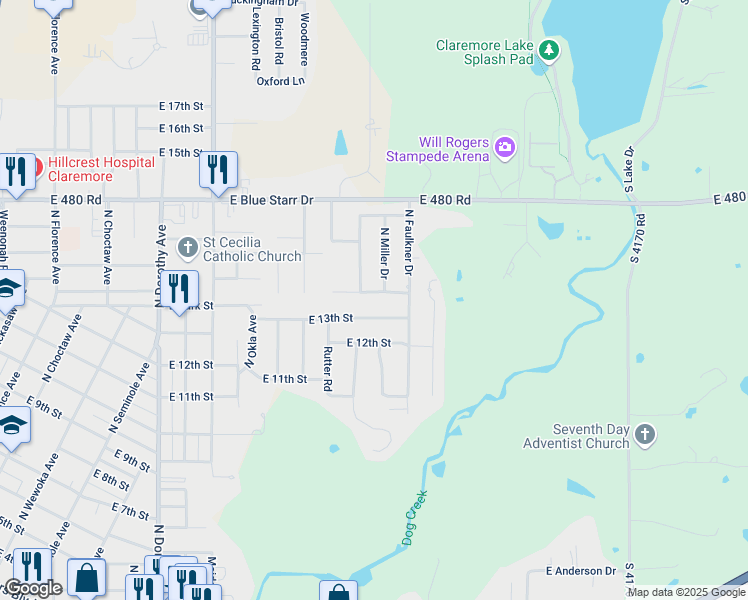 map of restaurants, bars, coffee shops, grocery stores, and more near 1008 East 13th Street in Claremore