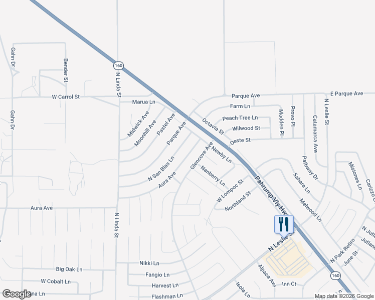 map of restaurants, bars, coffee shops, grocery stores, and more near 6770 Aura Avenue in Pahrump