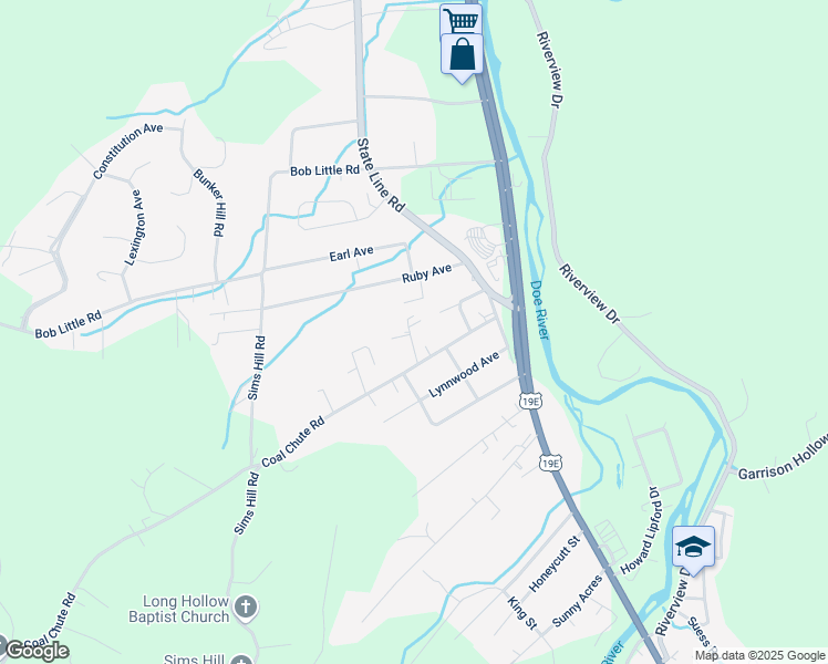 map of restaurants, bars, coffee shops, grocery stores, and more near 136 Coal Chute Road in Elizabethton