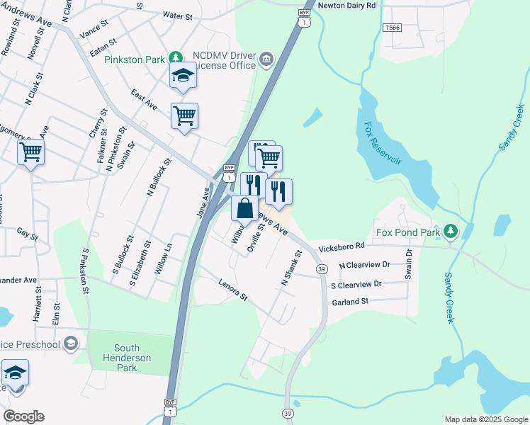 map of restaurants, bars, coffee shops, grocery stores, and more near 1419 East Andrews Avenue in Henderson