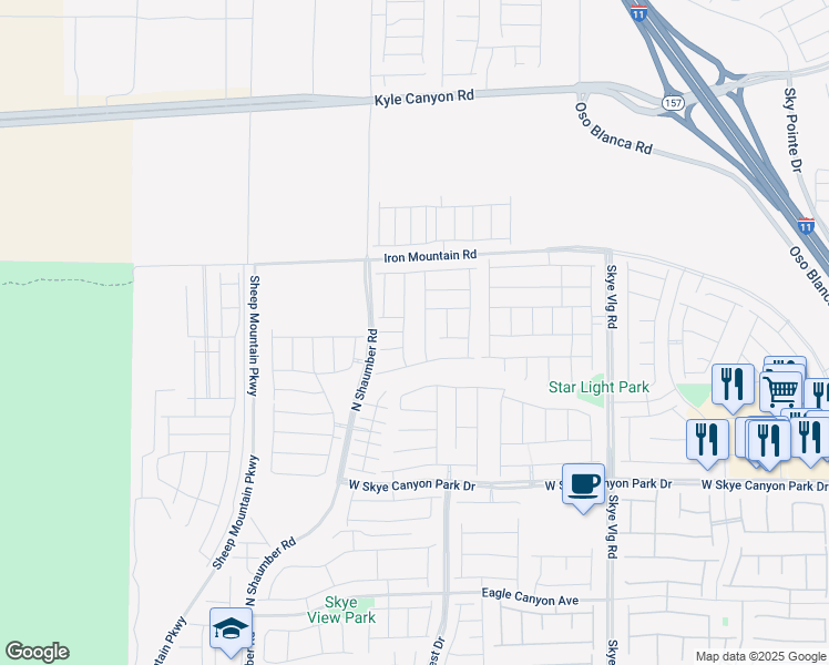 map of restaurants, bars, coffee shops, grocery stores, and more near North Shaumber Road in Las Vegas
