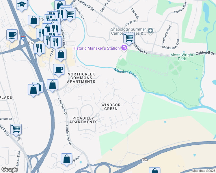 map of restaurants, bars, coffee shops, grocery stores, and more near 313 Witham Court in Goodlettsville
