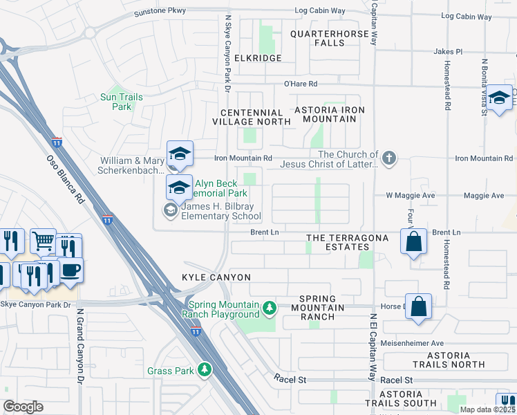 map of restaurants, bars, coffee shops, grocery stores, and more near 8921 Cerniglia Street in Las Vegas
