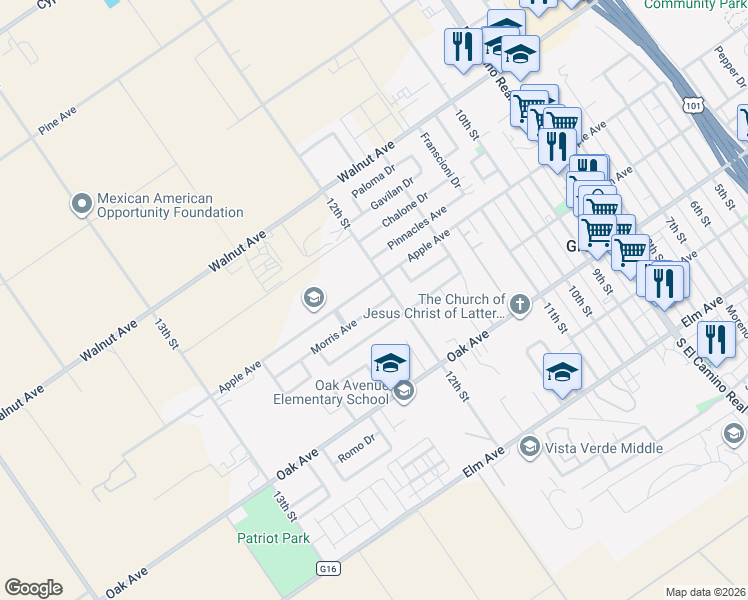 map of restaurants, bars, coffee shops, grocery stores, and more near 1206 Morris Avenue in Greenfield