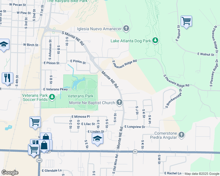 map of restaurants, bars, coffee shops, grocery stores, and more near 810 East Olrich Street in Rogers