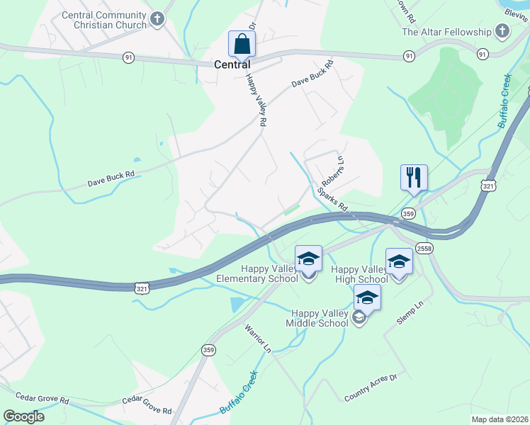 map of restaurants, bars, coffee shops, grocery stores, and more near 186 Sparks Road in Johnson City