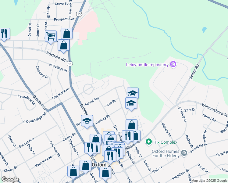 map of restaurants, bars, coffee shops, grocery stores, and more near 313 Forest Avenue in Oxford